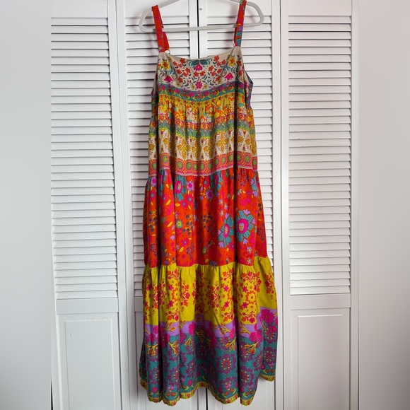 Natural Life Patricia Maxi Dress in Red Mustard Border Boho Festival Size XL - Picture 3 of 16